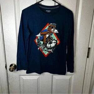 Old Navy Bear Riding Bike Graphic Print Boys Size XL Long-Sleeve Shirt Fall